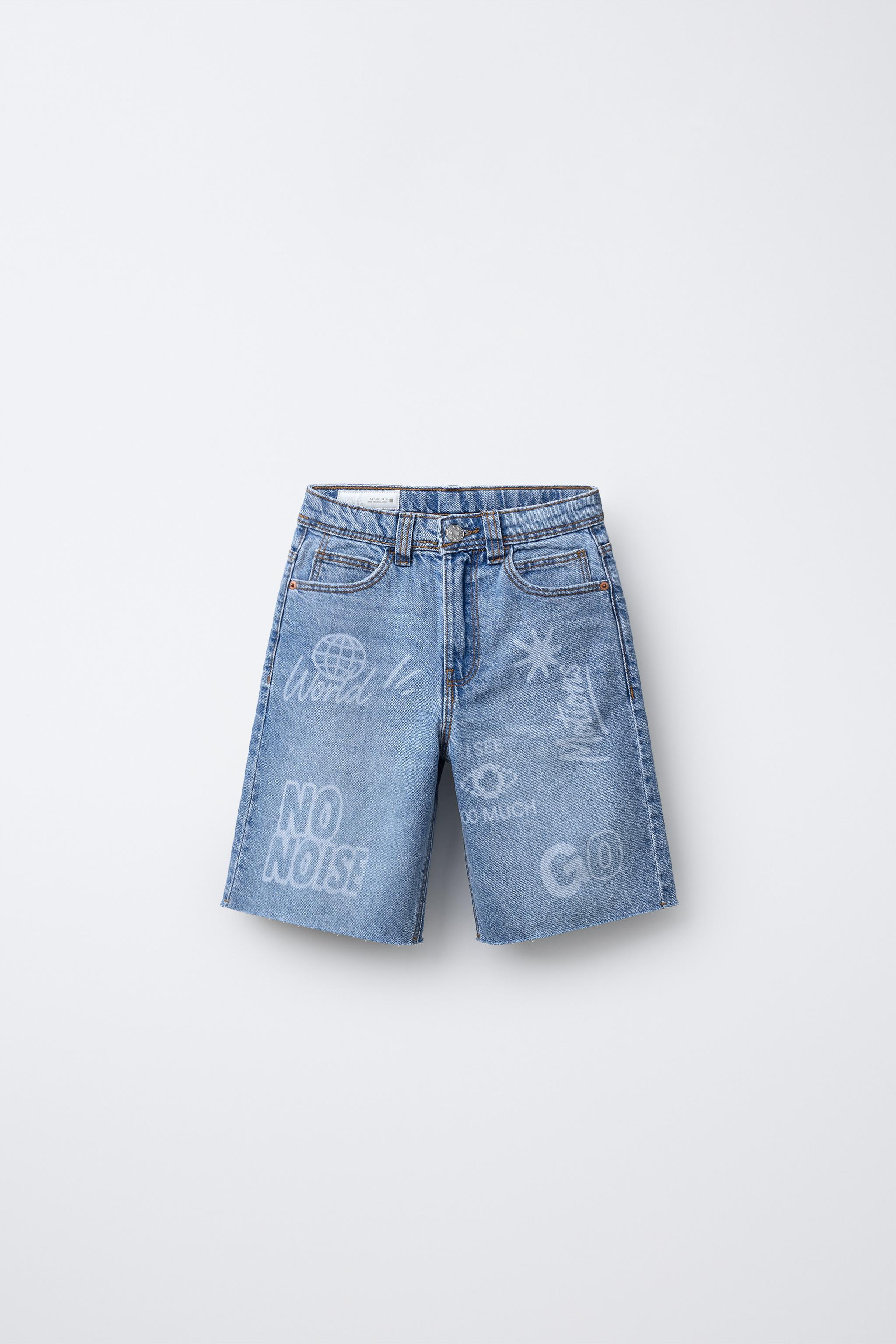 PRINTED RELAXED BAGGY DENIM SHORTS